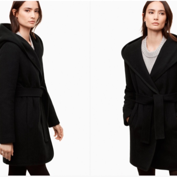 WILFRED Aritzia BORDA Belt Coat Black Italian Virgin Wool & Cashmere XS EUC - Picture 1 of 14
